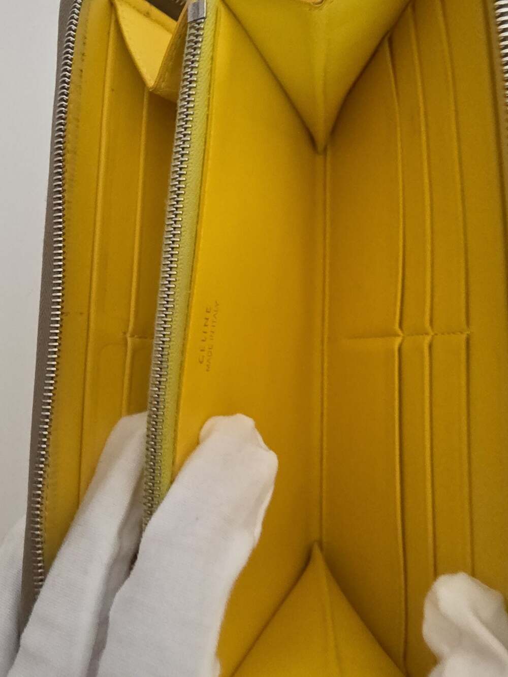 Céline Large Zip Around Multifunction Wallet in Grained Calfskin Taupe and Yello - Picture 10 of 16